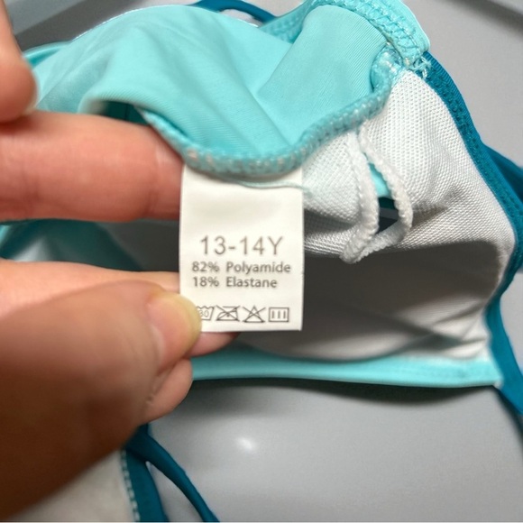 Girls 3pc Colorblock Teal/Blue Bikini + Cover-Up, 13–14Y NWOT - Picture 11 of 13